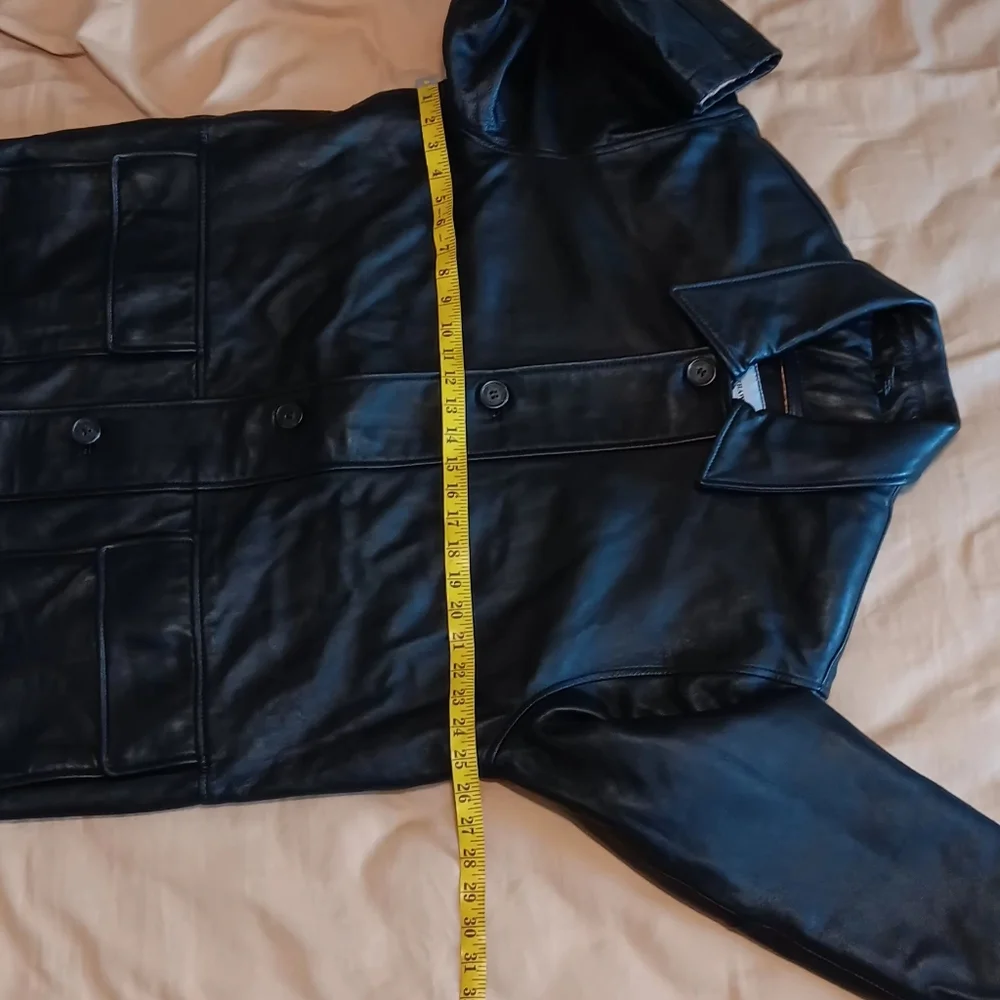 HATHAWAY‎ Men 100% Leather Jacket Coat Black SzL Vintage Zip And Button